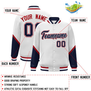 Custom White Navy Varsity Full-Snap Color Block Letterman Baseball Jacket