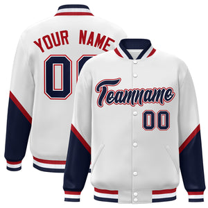 Custom White Navy Varsity Full-Snap Color Block Letterman Baseball Jacket