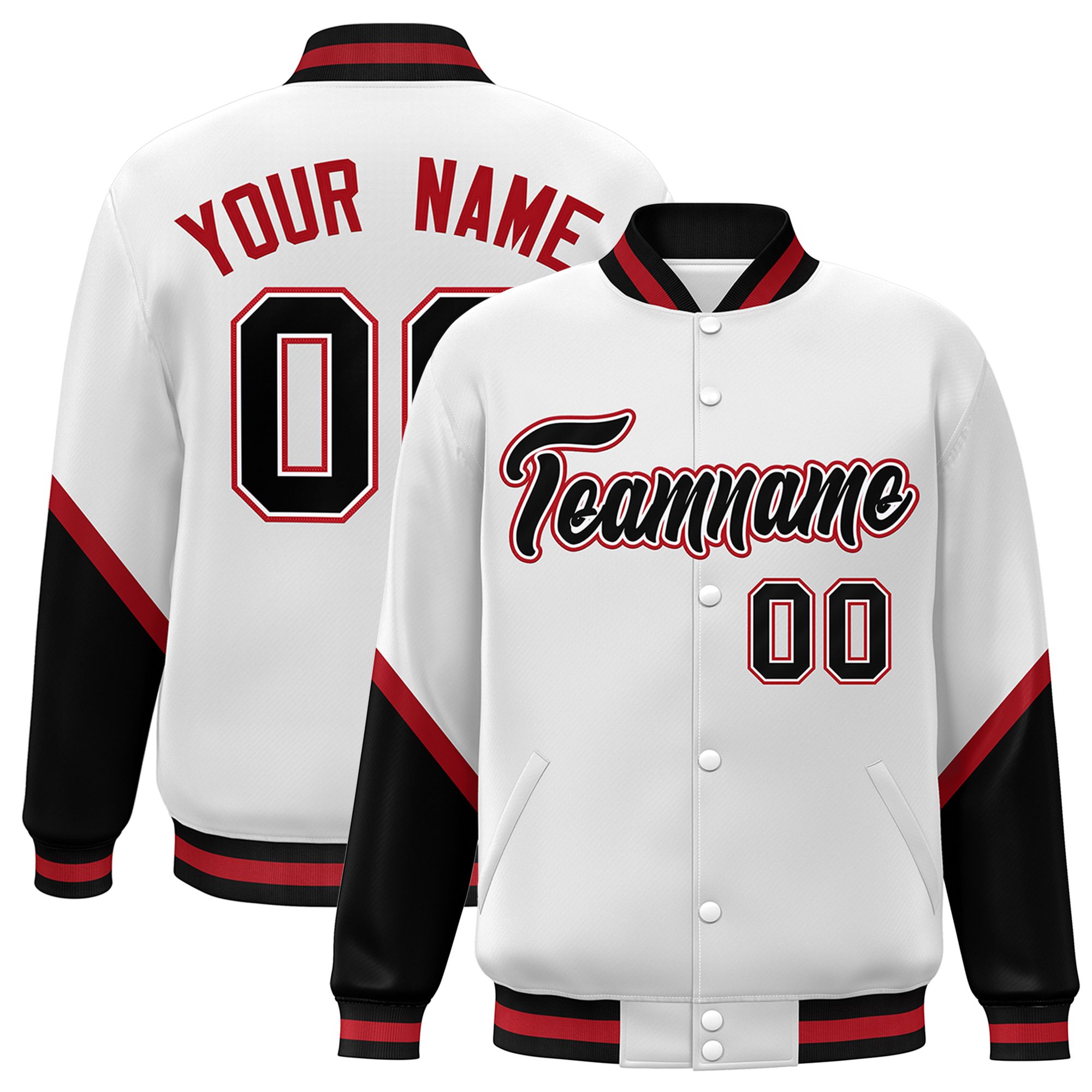 Custom White Black Varsity Full-Snap Color Block Letterman Baseball Jacket