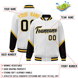 Custom White Black Varsity Full-Snap Color Block Letterman Baseball Jacket