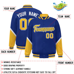 Custom Royal Gold Varsity Full-Snap Color Block Letterman Baseball Jacket