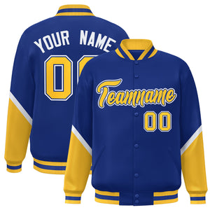 Custom Royal Gold Varsity Full-Snap Color Block Letterman Baseball Jacket