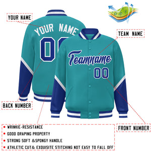 Custom Aqua Royal Varsity Full-Snap Color Block Letterman Baseball Jacket