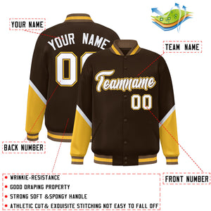 Custom Brown Gold Varsity Full-Snap Color Block Letterman Baseball Jacket