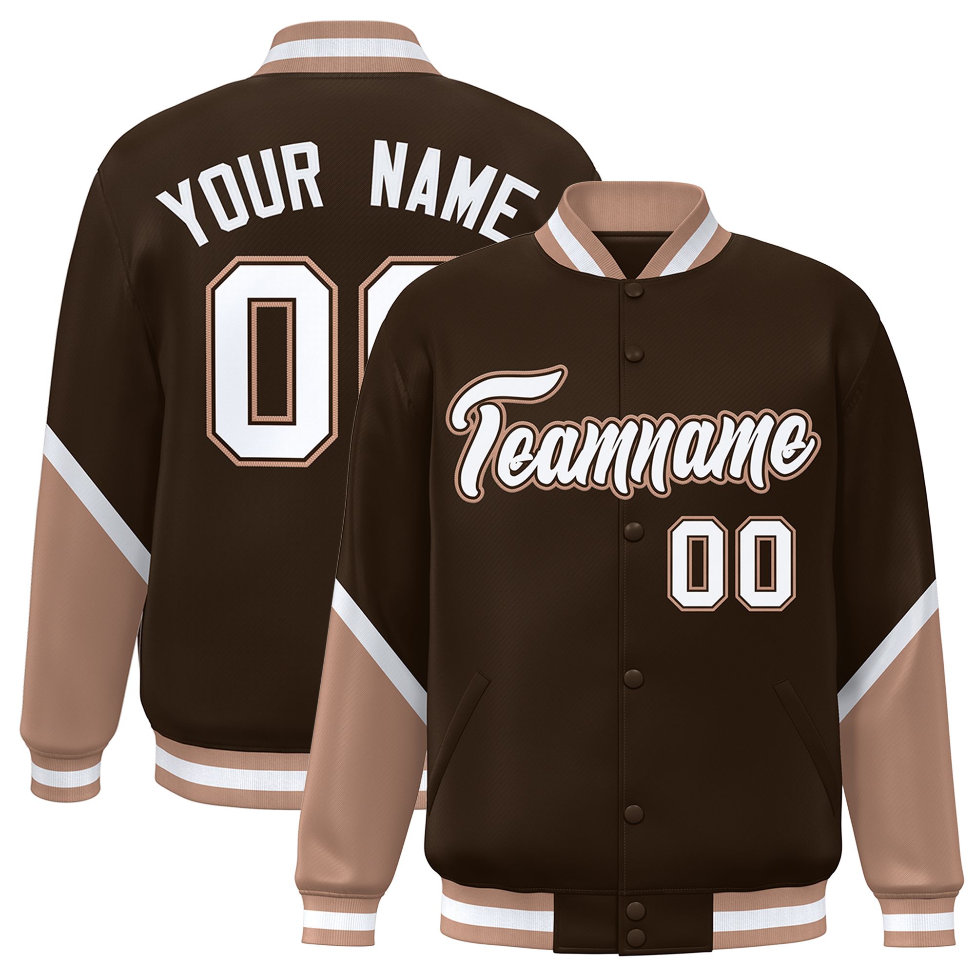 Custom Brown Tea Brown Varsity Full-Snap Color Block Letterman Baseball Jacket