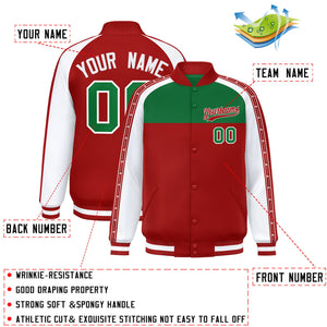 Custom Teal Red K-Ribbon Raglan Sleeves Varsity Full-Snap Color Block Letterman Jacket