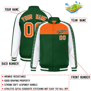 Custom Orange Green K-Ribbon Raglan Sleeves Varsity Full-Snap Color Block Letterman Jacket