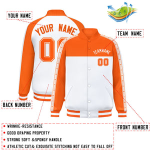 Custom Orange White K-Ribbon Raglan Sleeves Varsity Full-Snap Color Block Letterman Jacket