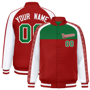 Custom Teal Red K-Ribbon Raglan Sleeves Varsity Full-Snap Color Block Letterman Jacket