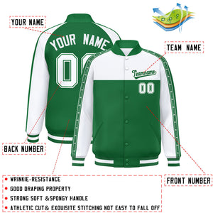 Custom White Teal K-Ribbon Raglan Sleeves Varsity Full-Snap Color Block Letterman Jacket