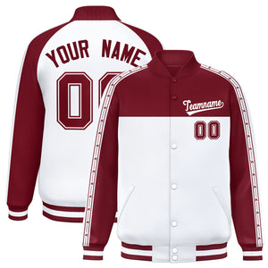 Custom Crimson White K-Ribbon Raglan Sleeves Varsity Full-Snap Color Block Letterman Jacket