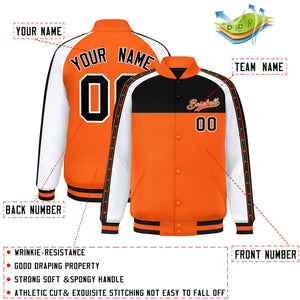 Custom Black Orange K-Ribbon Raglan Sleeves Varsity Full-Snap Color Block Letterman Jacket