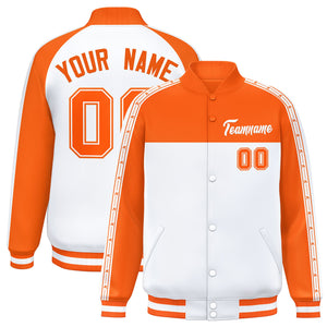 Custom Orange White K-Ribbon Raglan Sleeves Varsity Full-Snap Color Block Letterman Jacket