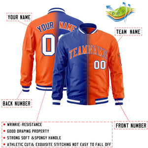 Custom Royal Orange Full-Zip Gradient Fashion Letterman Bomber Jacket