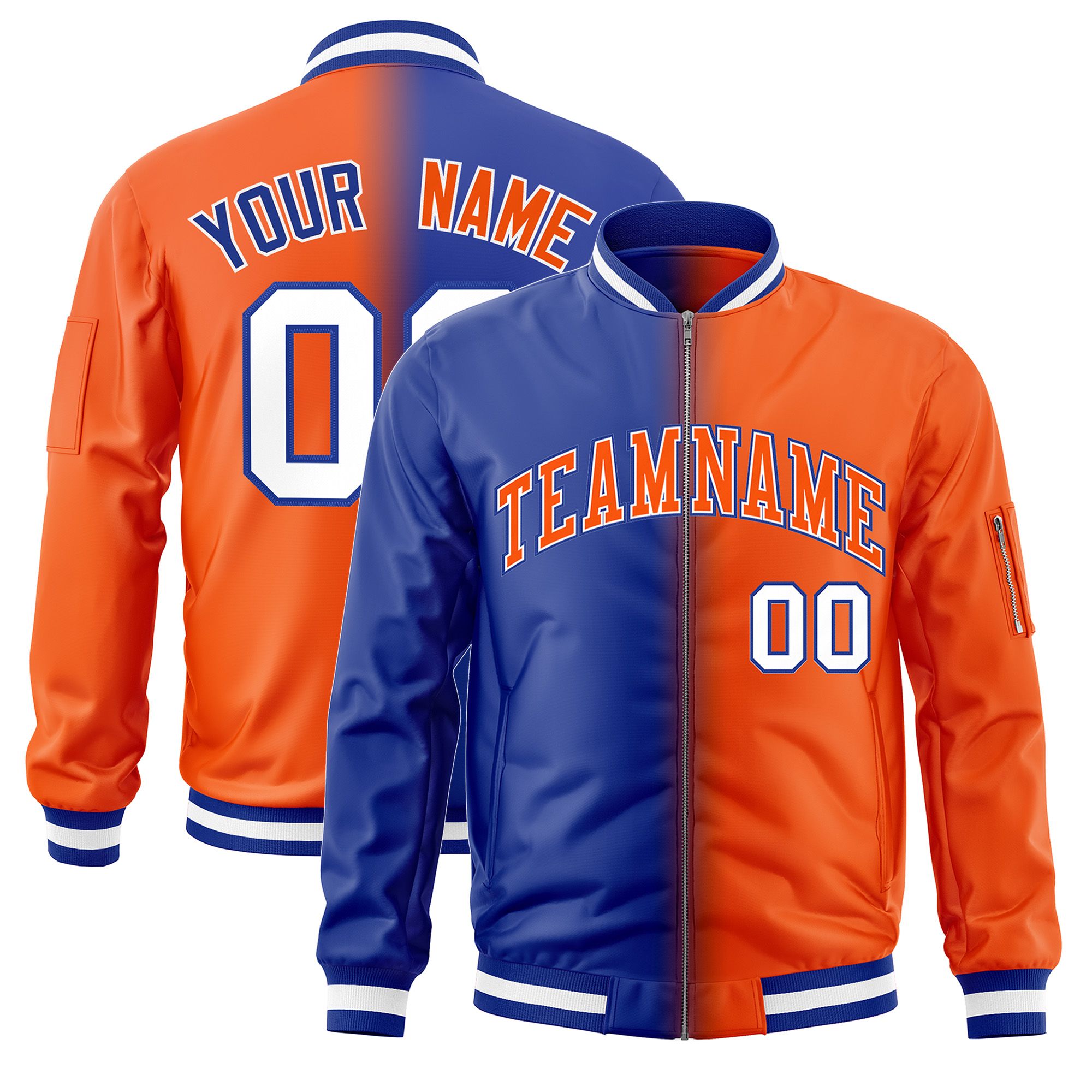 Custom Royal Orange Full-Zip Gradient Fashion Letterman Bomber Jacket