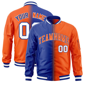 Custom Royal Orange Full-Zip Gradient Fashion Letterman Bomber Jacket