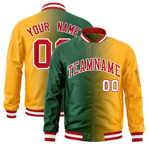 Custom Green Yellow Full-Zip Gradient Fashion Letterman Bomber Jacket