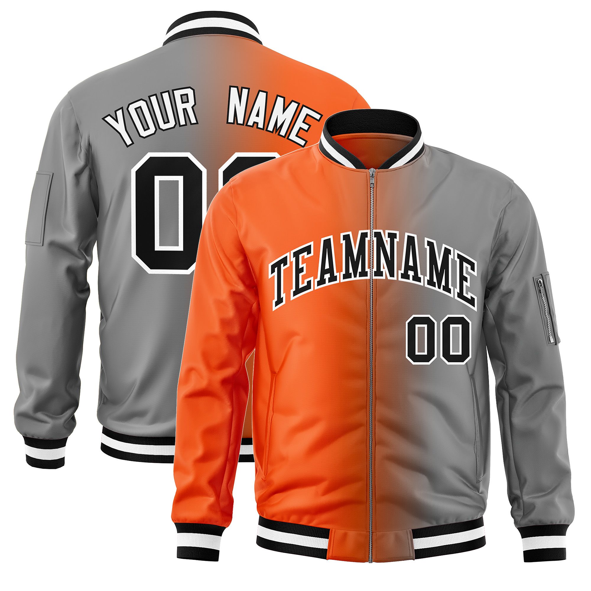 Custom Orange Gray Full-Zip Gradient Fashion Letterman Bomber Jacket