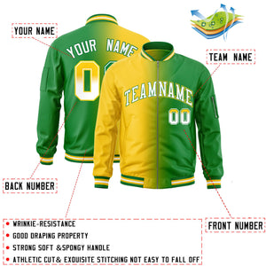 Custom Gold Kelly Green Full-Zip Gradient Fashion Letterman Bomber Jacket