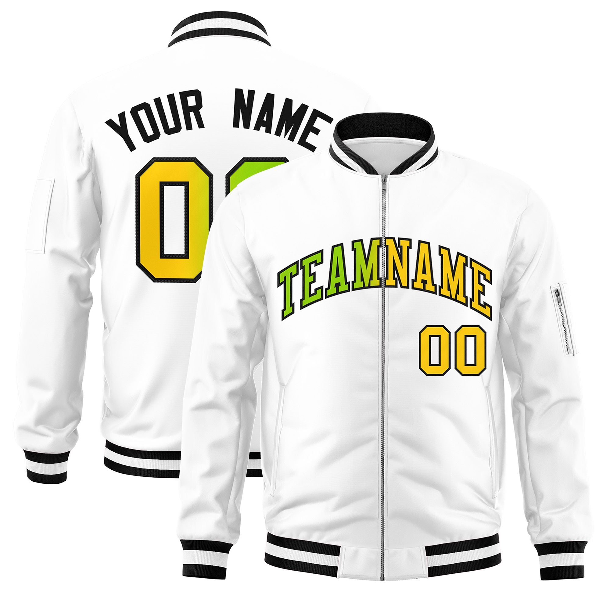 Custom White  Full-Zip Gradient Fashion Letterman Bomber Jacket