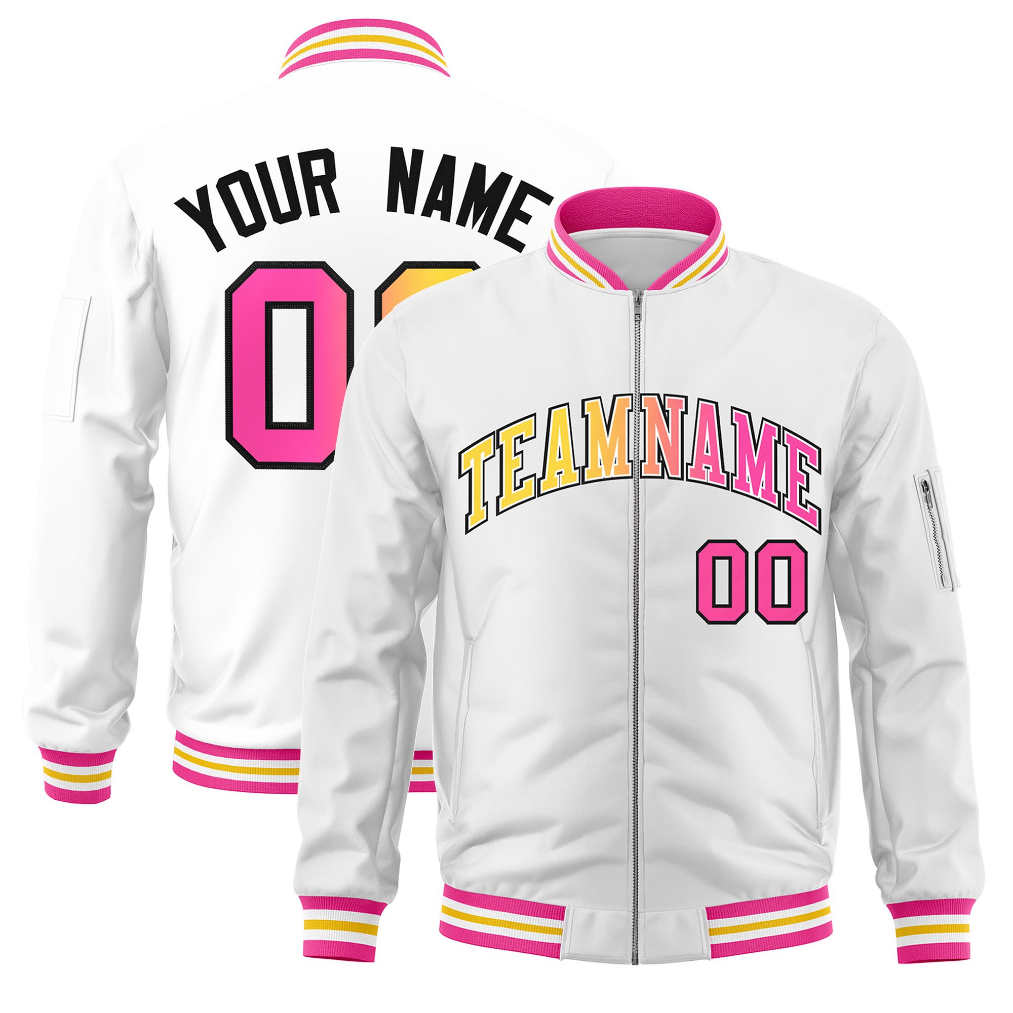 Custom White  Full-Zip Gradient Fashion Letterman Bomber Jacket