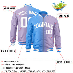 Custom Light Purple Powder Blue Full-Zip Gradient Fashion Letterman Bomber Jacket