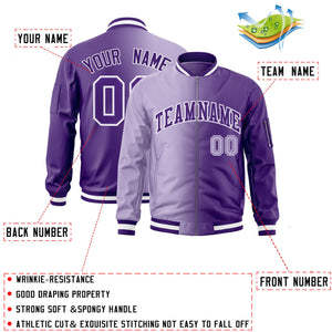 Custom Light Purple Purple Full-Zip Gradient Fashion Letterman Bomber Jacket