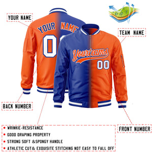 Custom Royal Orange Full-Zip Gradient Fashion Letterman Bomber Jacket