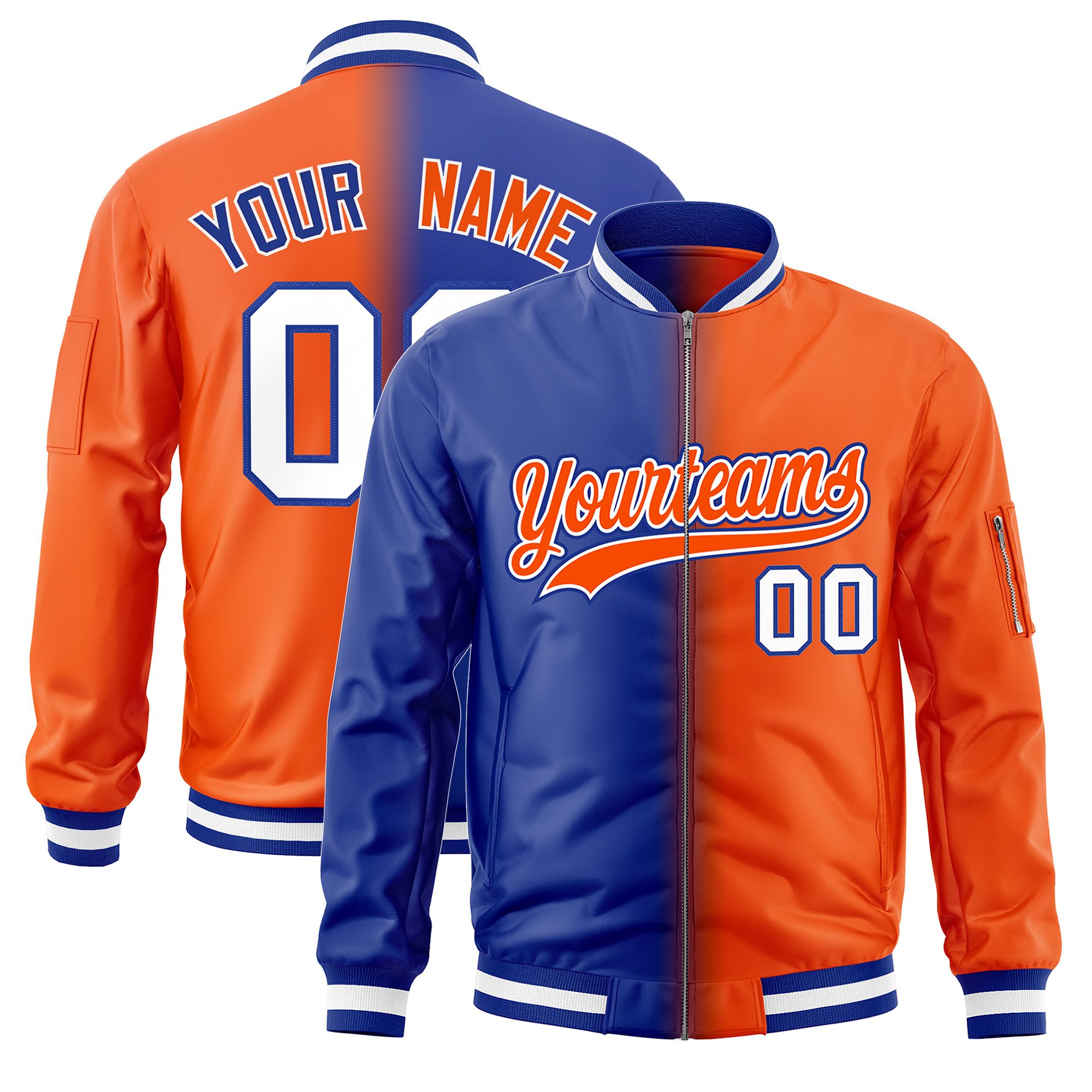 Custom Royal Orange Full-Zip Gradient Fashion Letterman Bomber Jacket