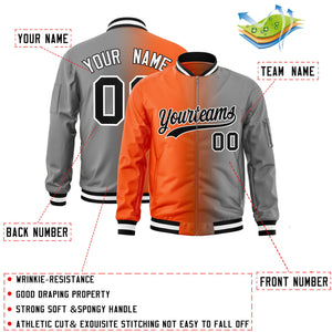 Custom Orange Gray Full-Zip Gradient Fashion Letterman Bomber Jacket