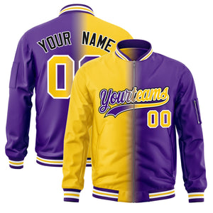 Custom Gold Purple Full-Zip Gradient Fashion Letterman Bomber Jacket