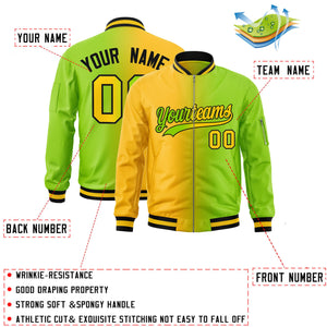 Custom Neon Green Gold Full-Zip Gradient Fashion Letterman Bomber Jacket