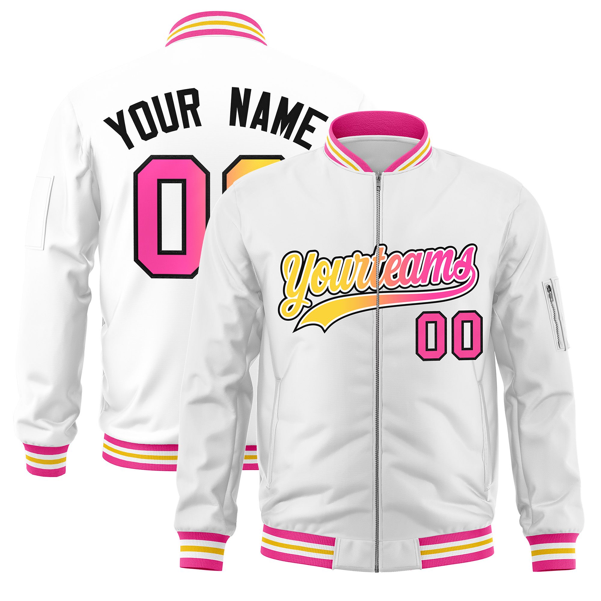 Custom White  Full-Zip Gradient Fashion Letterman Bomber Jacket