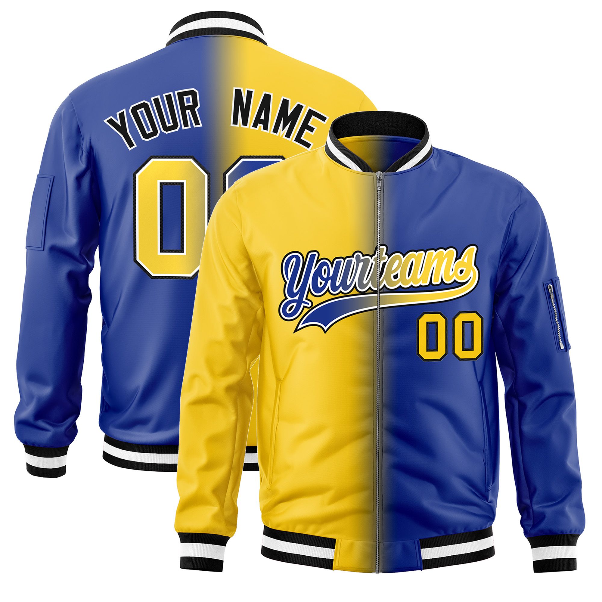 Custom Gold Royal Full-Zip Gradient Fashion Letterman Bomber Jacket