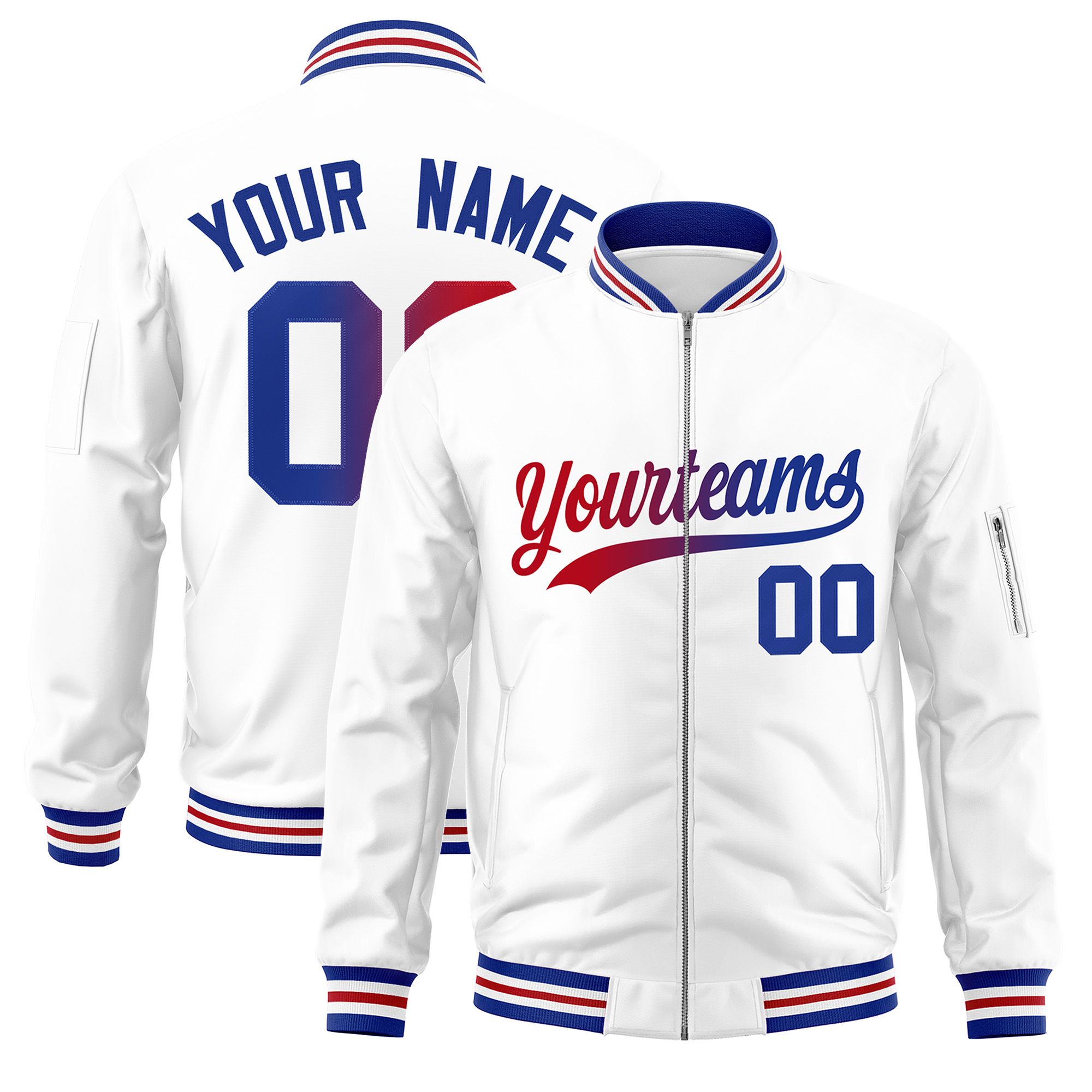 Custom White  Full-Zip Gradient Fashion Letterman Bomber Jacket