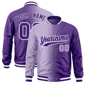 Custom Light Purple Purple Full-Zip Gradient Fashion Letterman Bomber Jacket