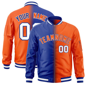 Custom Royal Orange Full-Zip Gradient Fashion Letterman Bomber Jacket