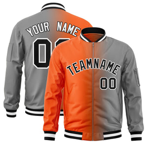 Custom Orange Gray Full-Zip Gradient Fashion Letterman Bomber Jacket