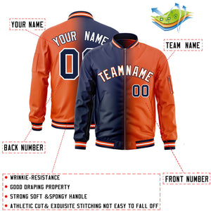 Custom Navy Orange Full-Zip Gradient Fashion Letterman Bomber Jacket