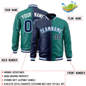 Custom Navy Aqua Full-Zip Gradient Fashion Letterman Bomber Jacket