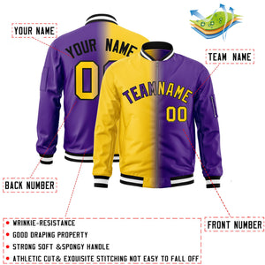 Custom Gold Purple Full-Zip Gradient Fashion Letterman Bomber Jacket