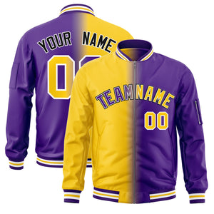 Custom Gold Purple Full-Zip Gradient Fashion Letterman Bomber Jacket