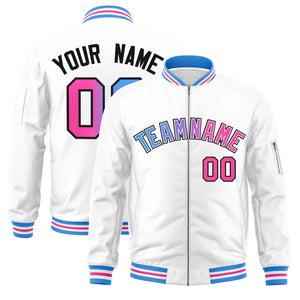 Custom White  Full-Zip Gradient Fashion Letterman Bomber Jacket