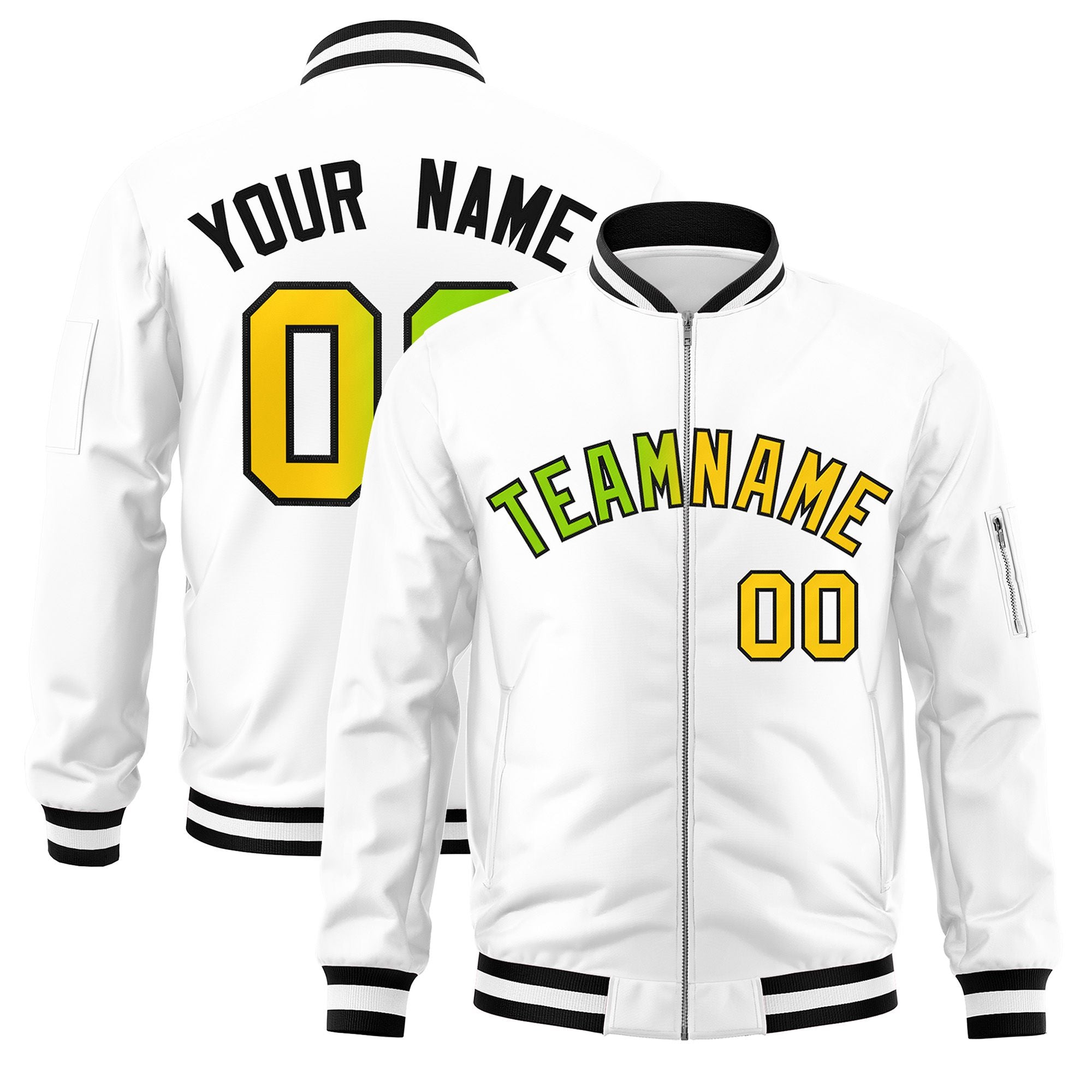 Custom White  Full-Zip Gradient Fashion Letterman Bomber Jacket