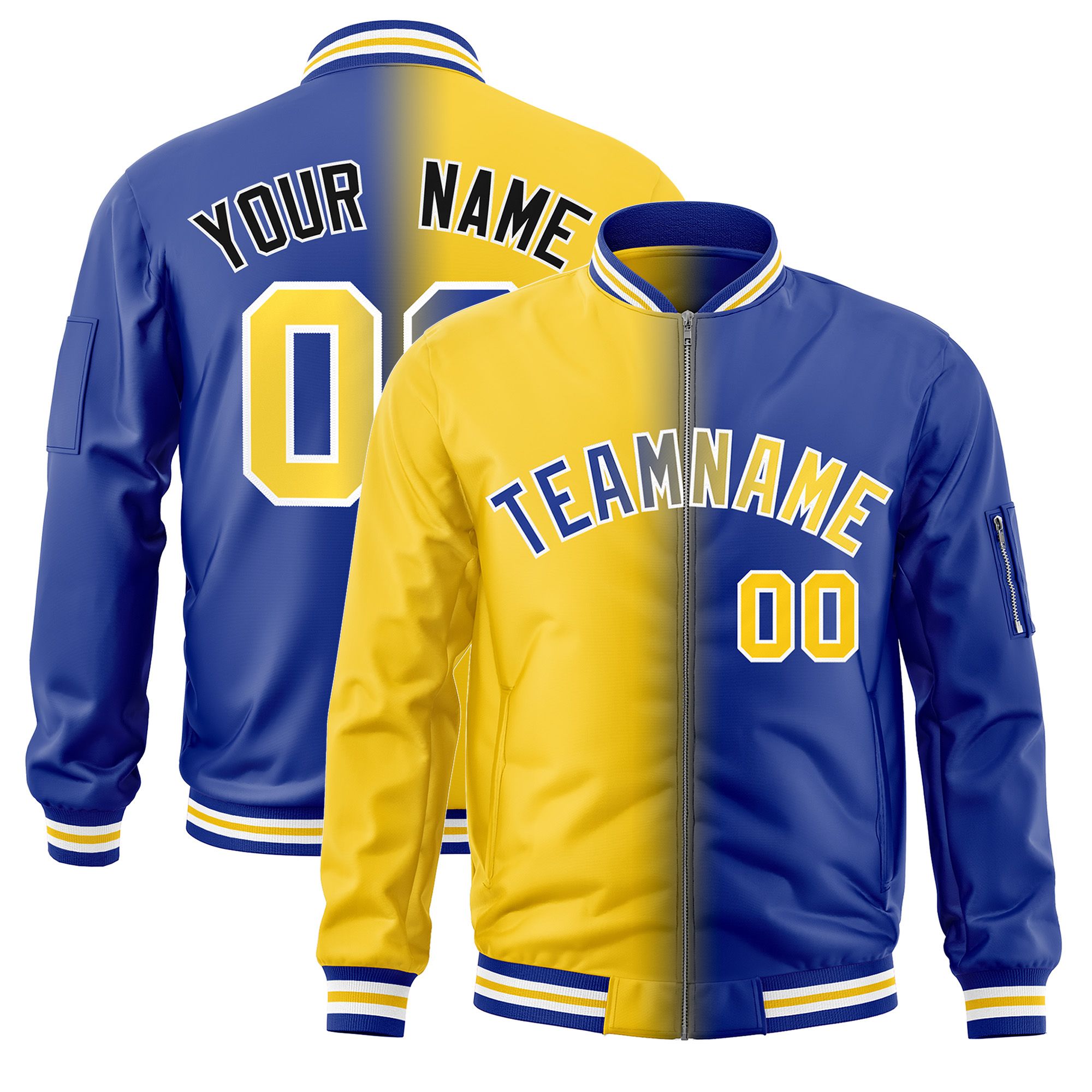 Custom Gold Royal Full-Zip Gradient Fashion Letterman Bomber Jacket