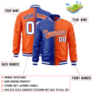 Custom Royal Orange Full-Zip Gradient Fashion Letterman Bomber Jacket