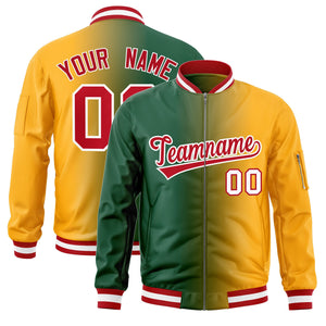 Custom Green Yellow Full-Zip Gradient Fashion Letterman Bomber Jacket