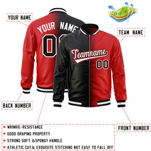 Custom Black Red Full-Zip Gradient Fashion Letterman Bomber Jacket