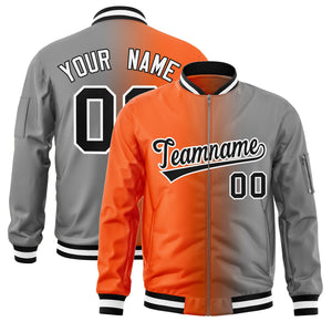 Custom Orange Gray Full-Zip Gradient Fashion Letterman Bomber Jacket