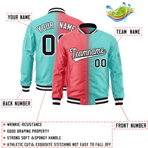 Custom Light Red Bright Green Full-Zip Gradient Fashion Letterman Bomber Jacket